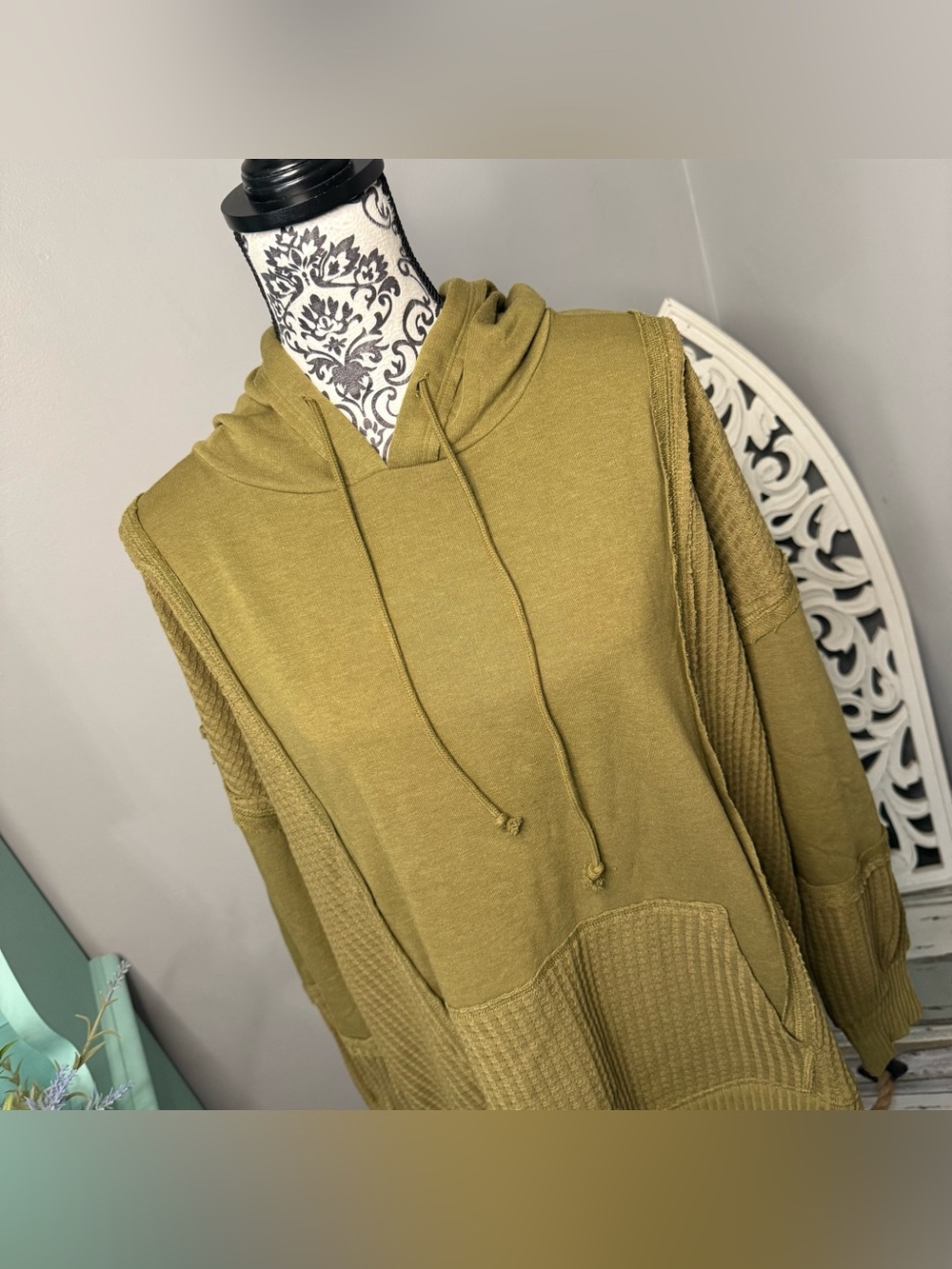 Time and Tru Waffle Knit Pullover Hoodie Size XXL NWOT Boho Loungewear - Picture 2 of 9